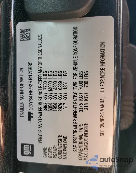 2024 Cadillac Escalade V из США, поврежденный, VIN 1GYS4HK92RR125835